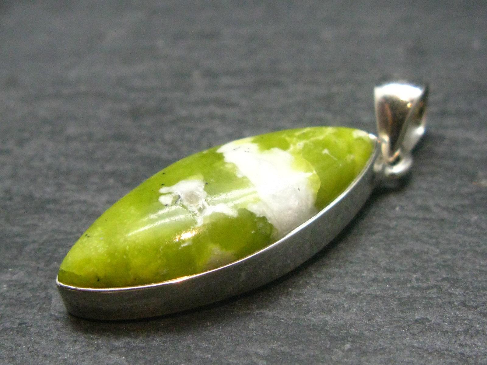 Unique Lizardite Serpentine Silver Pendant From Norway - 1.6"