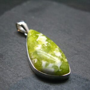 Unique Lizardite Serpentine Silver Pendant From Norway - 1.7" Unique Lizardite Serpentine Silver Pendant From Norway - 1.7"