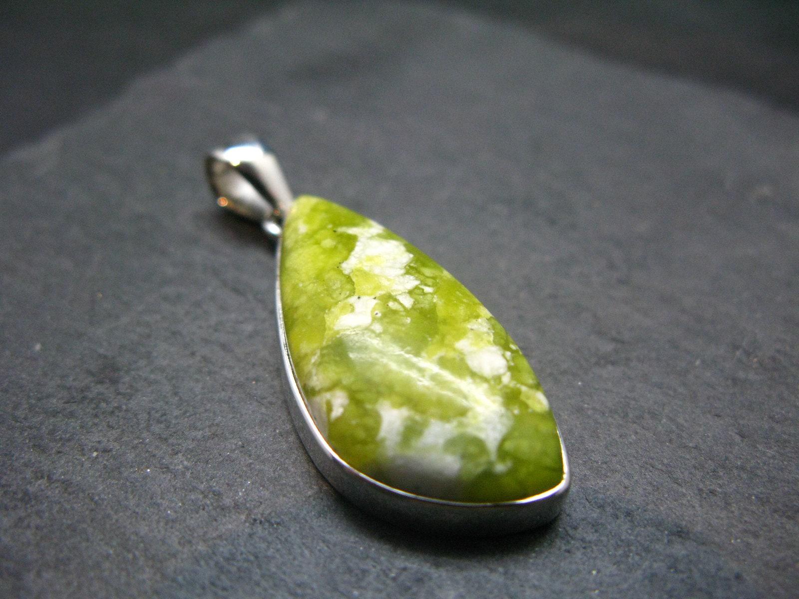 Unique Lizardite Serpentine Silver Pendant From Norway - 1.7"