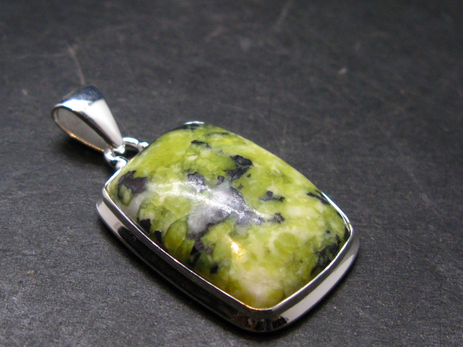 Unique Lizardite Serpentine Silver Plated Pendant From Norway - 1.5" - 6.50 Grams