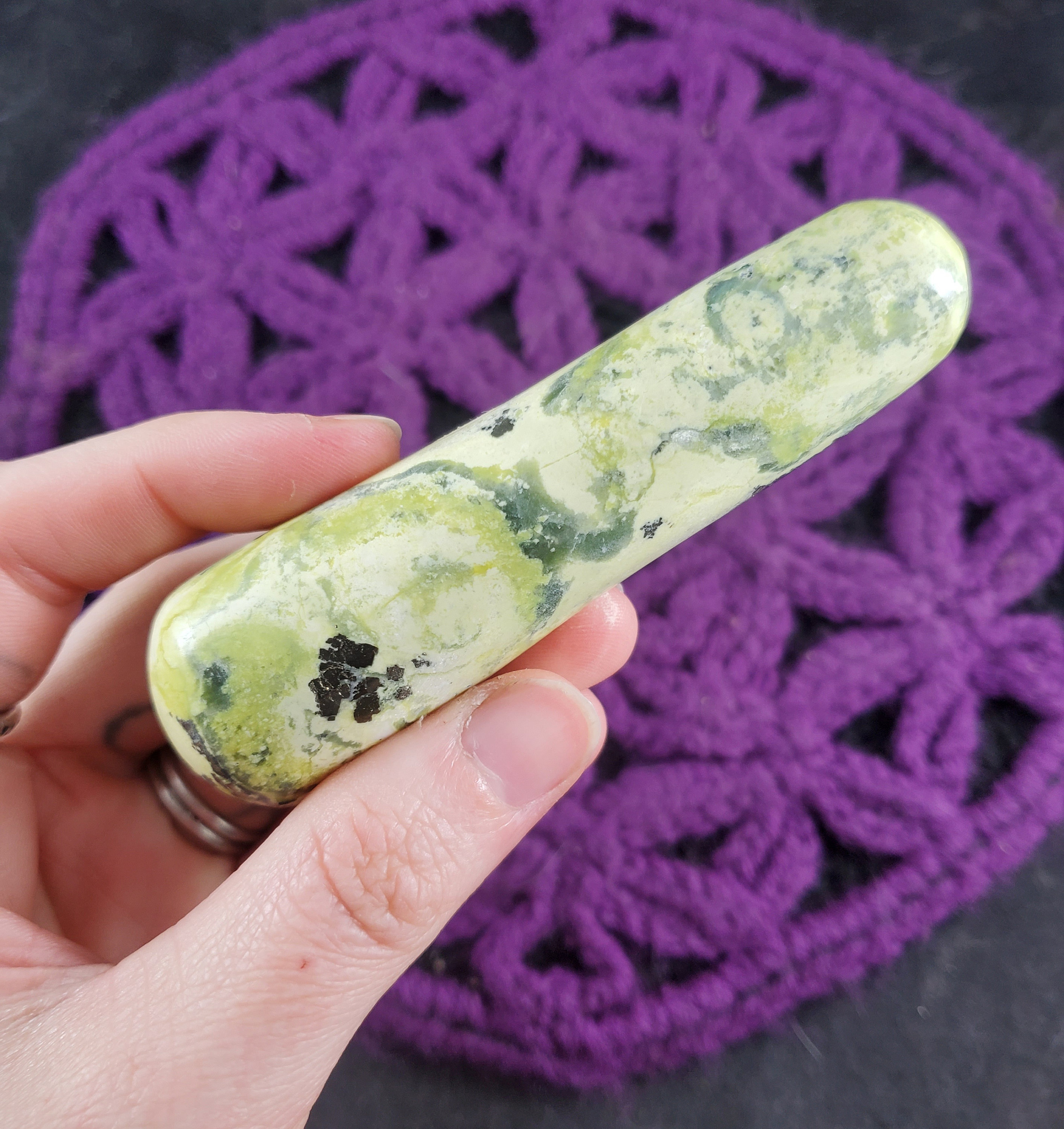 Serpentine With Pyrite Massage Wand Polished Carving Green And Gold Crystals Magick Stones Moonchild Starseed Carved Peru