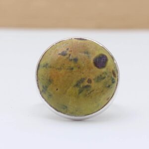 Round Tasmanian Serpentine Ring | Natural Serpentine Ring | Sterling Silver | Dainty Cabochon Ring | Unique Jewelry | Wedding Ring For Gift