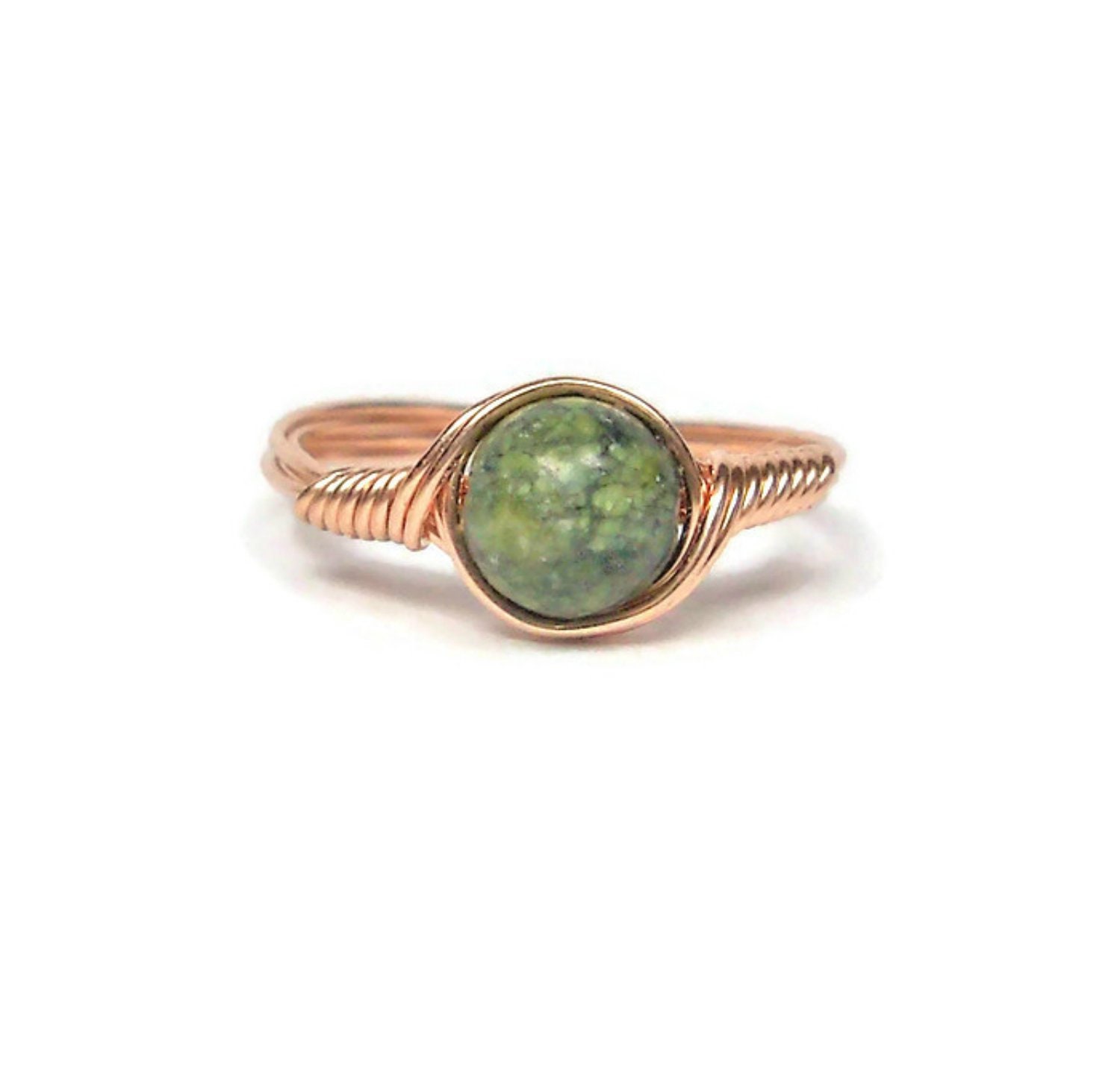 Russian Serpentine 14k Rose Gold Filled Wire Wrapped Ring