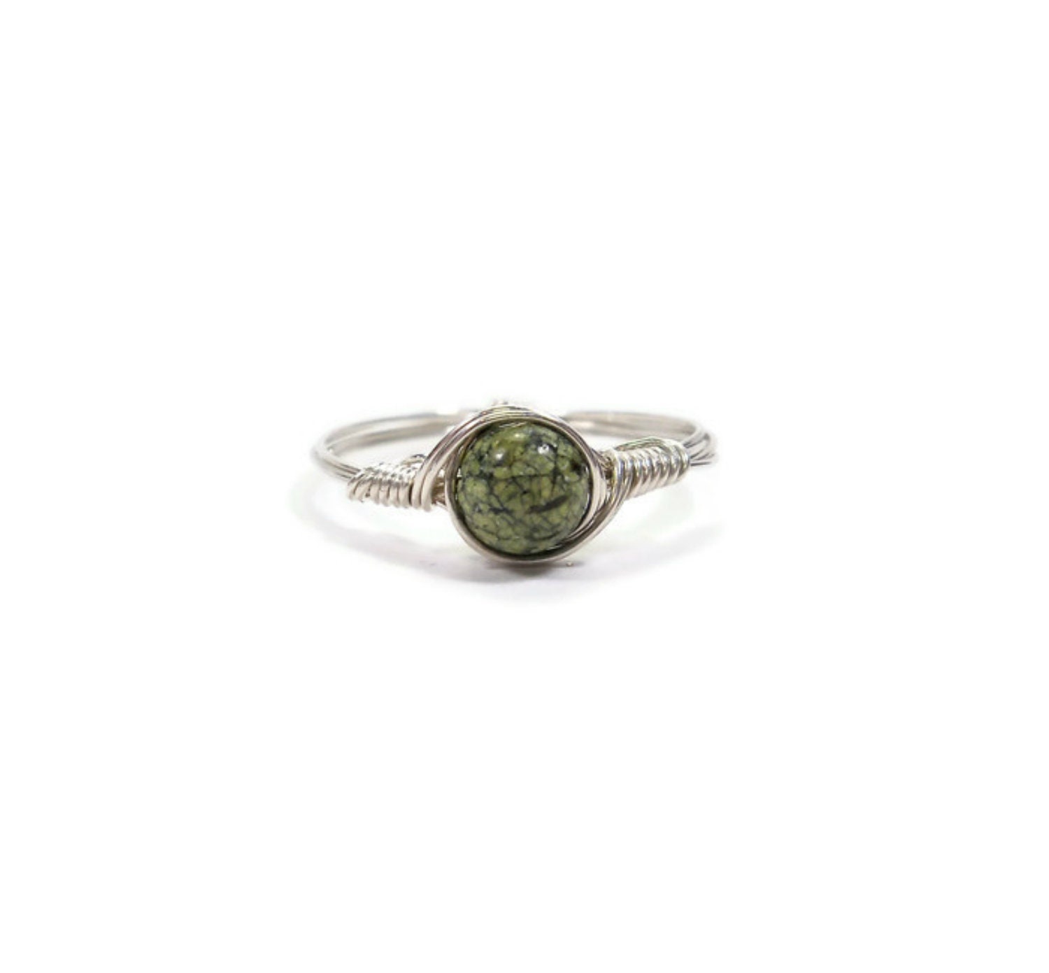 Russian Serpentine .999 Fine Silver Wire Wrapped Ring