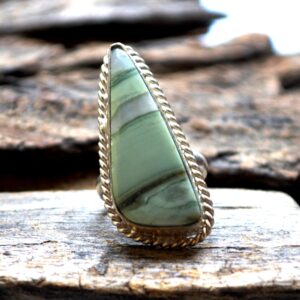 Triangle Green Serpentine Ring: 925 Sterling Silver Gemstone Triangle Green Serpentine Ring: 925 Sterling Silver Gemstone