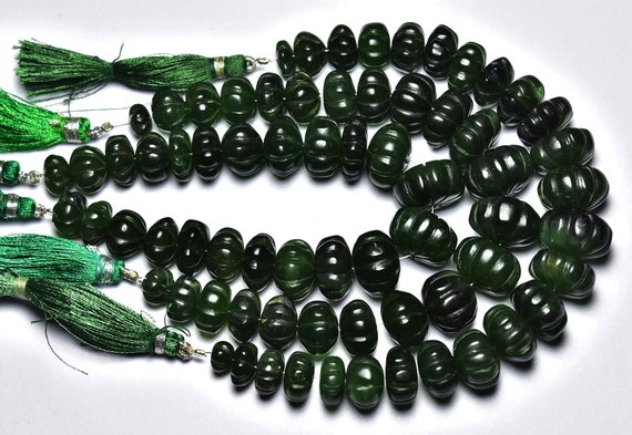 Big Serpentine Carved Rondelle Beads - 8 Inches - Natural Serpentine Carving Rondelle Beads Strand - Size Is 10.5 - 15.5 Mm #442