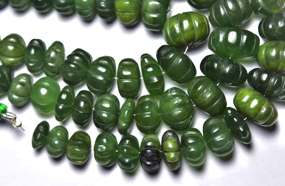 Big Serpentine Carved Rondelle Beads - 7 Inches - Natural Beautiful Serpentine Carving Rondelle Beads Strand - Size Is 10 - 16 Mm #2114