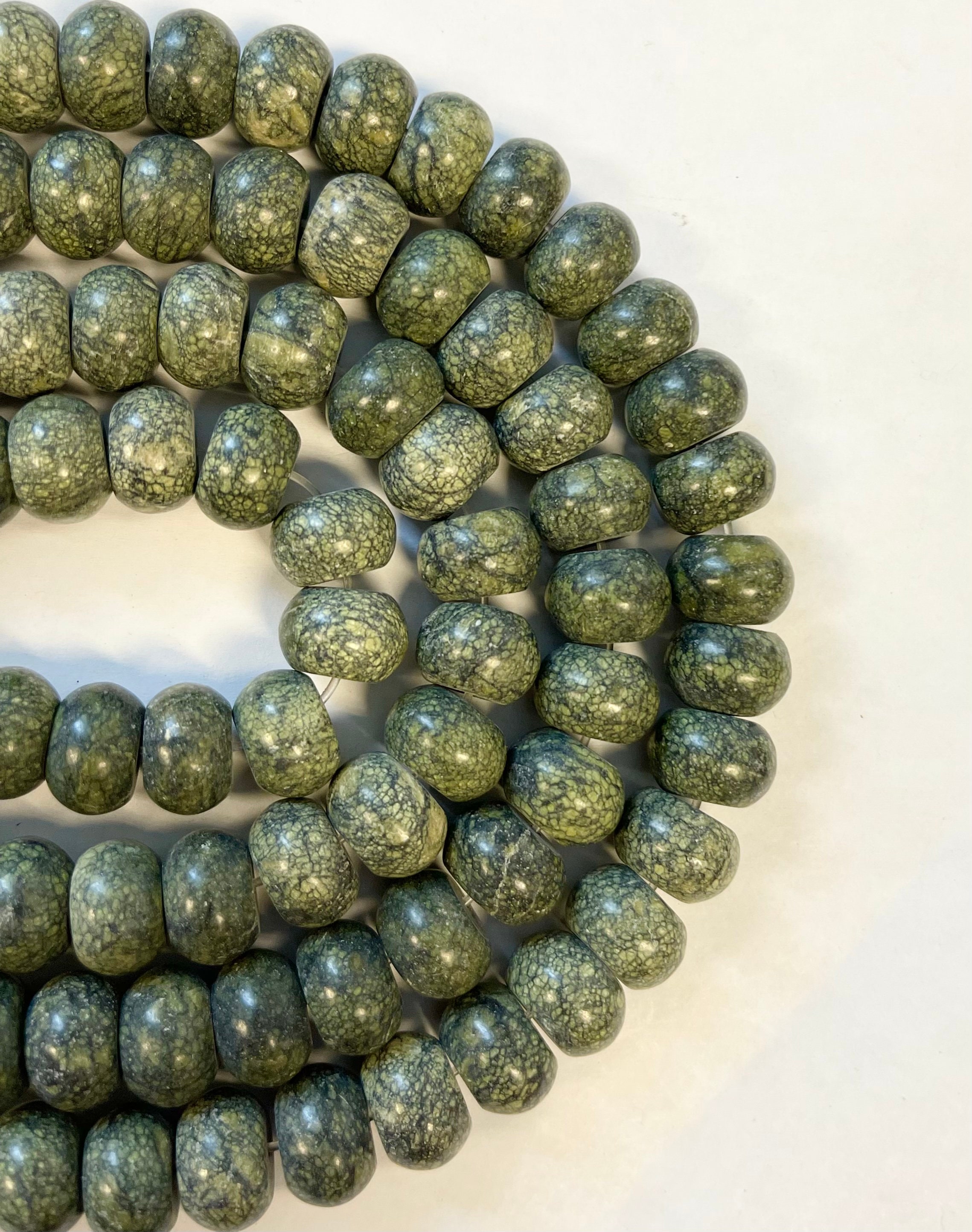 Natural Serpentine 14x10mm Rondelle Gemstone Bead—15.5”
