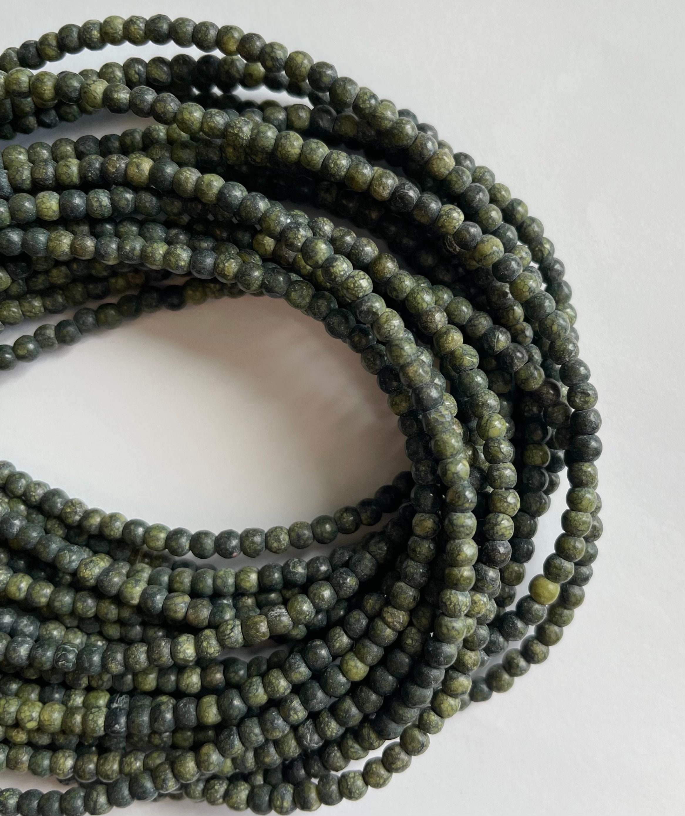 Natural Serpentine 4x3mm Rondelle Gemstone Bead--15 Inch Strand-