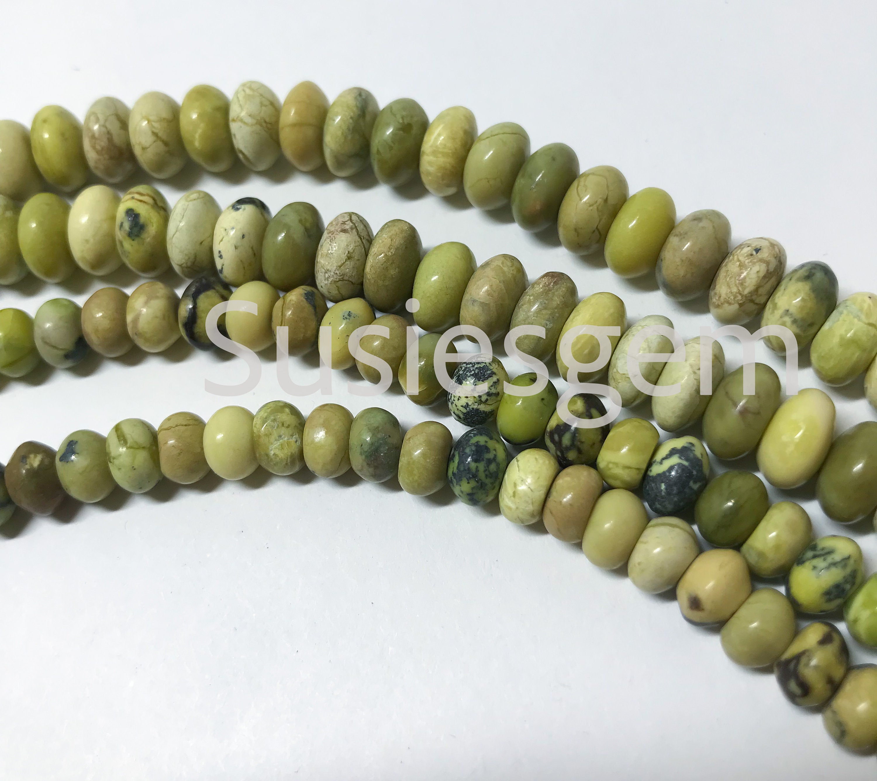 Yellow Serpentine Rondelle Beads: Natural Gemstone Spacer Beads, 15.5"