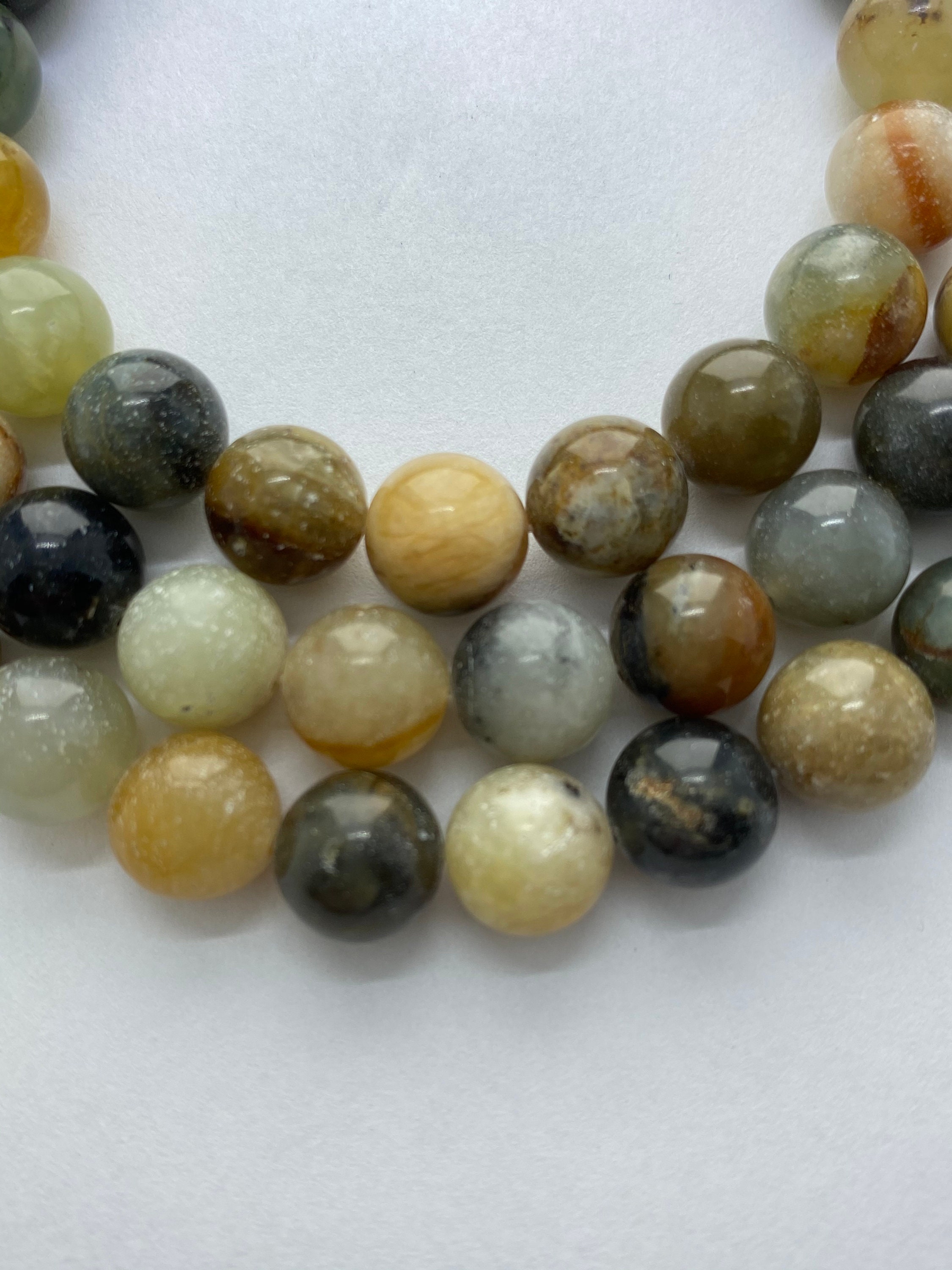10mm New Jade Gemstone Beads. 15” Strands Of Round Beads, About 38 Per Strand. Rainbow Serpentine. Flower Jade.