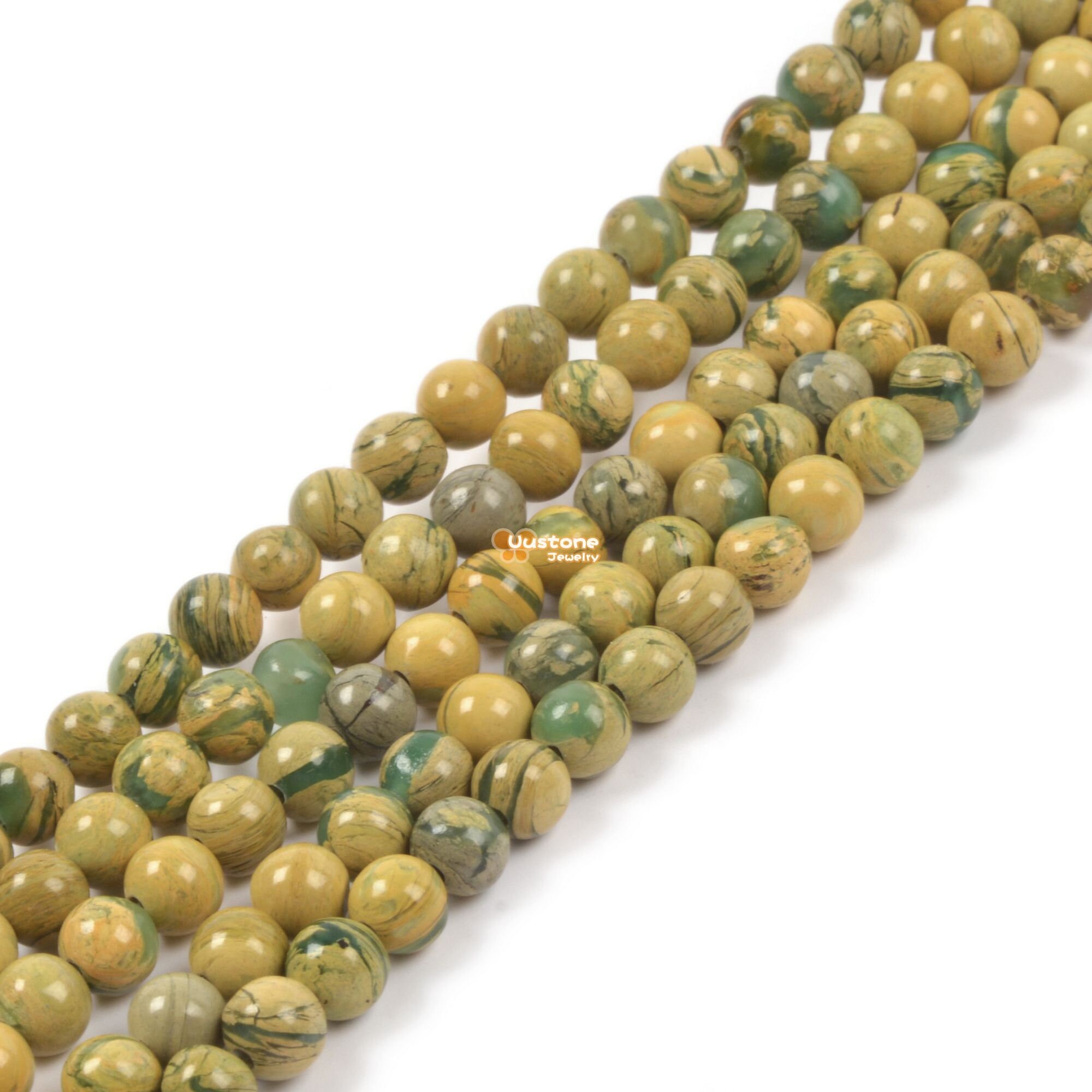 4mm Natural Khaki Geen Serpentine Round Ball Loose Beads Diy Jewelry Making Strand 15.5-16"