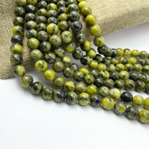 8mm 10mm Smooth Round Yellow Serpentine Beads, Loose Beads, Full Strand 15”, Gemstone Beads, Beads For Jewelry Making