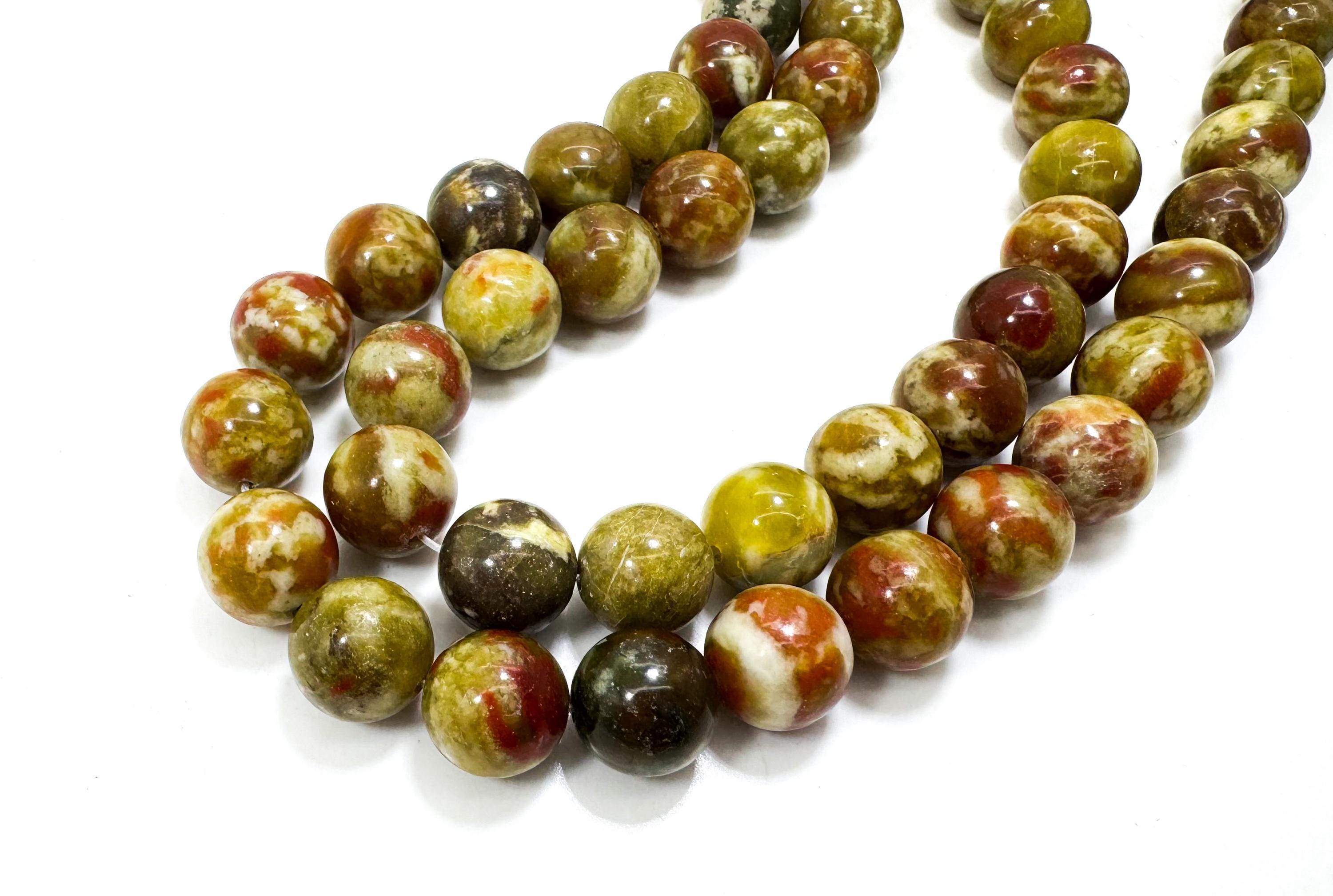 Dragon Blood Serpentine Jade Beads – Round Polished Natural Gemstone, Red Olive Green Cream Mix – Full Strand 6mm 8mm 10mm - Rn204 Dragon Blood Serpentine Jade Beads – Round Polished Natural Gemstone, Red Olive Green Cream Mix – Full Strand 6mm 8mm 10mm - Rn204