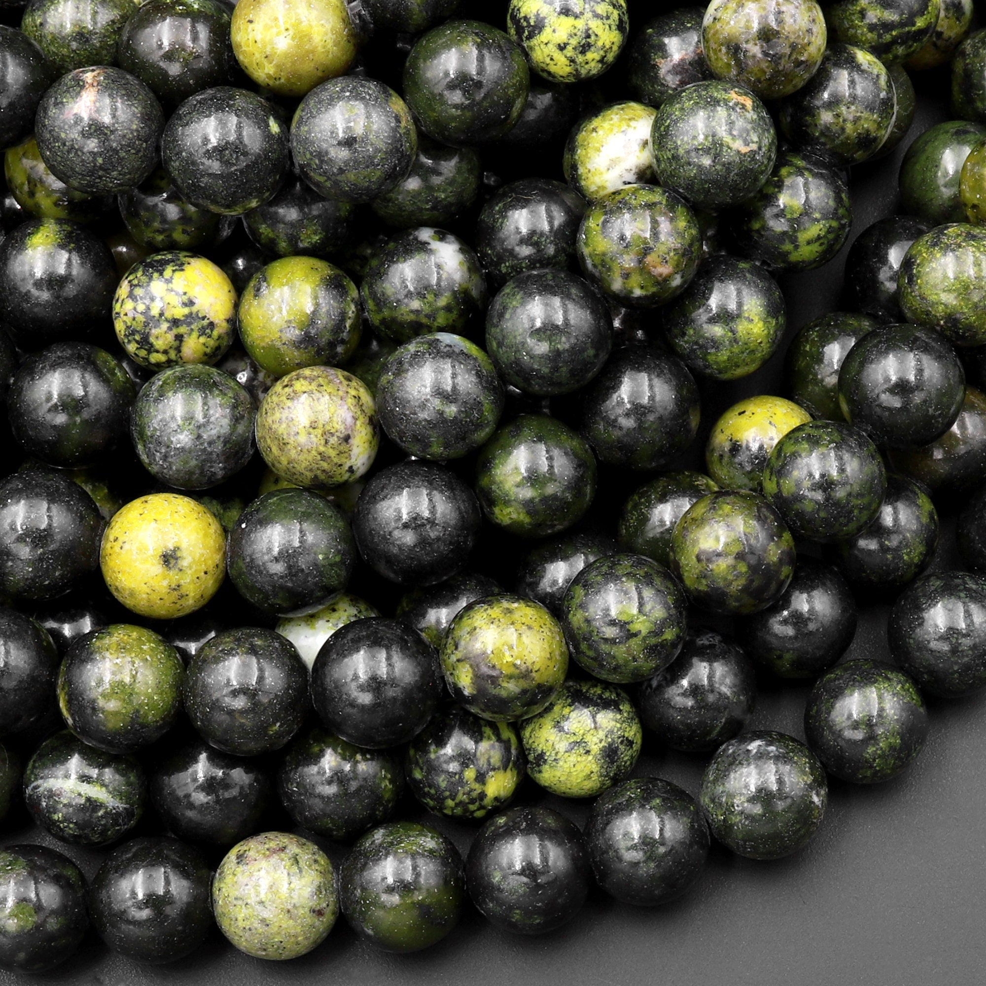 Natural Green Iron Serpentine Jade Round Beads 8mm 15.5" Strand