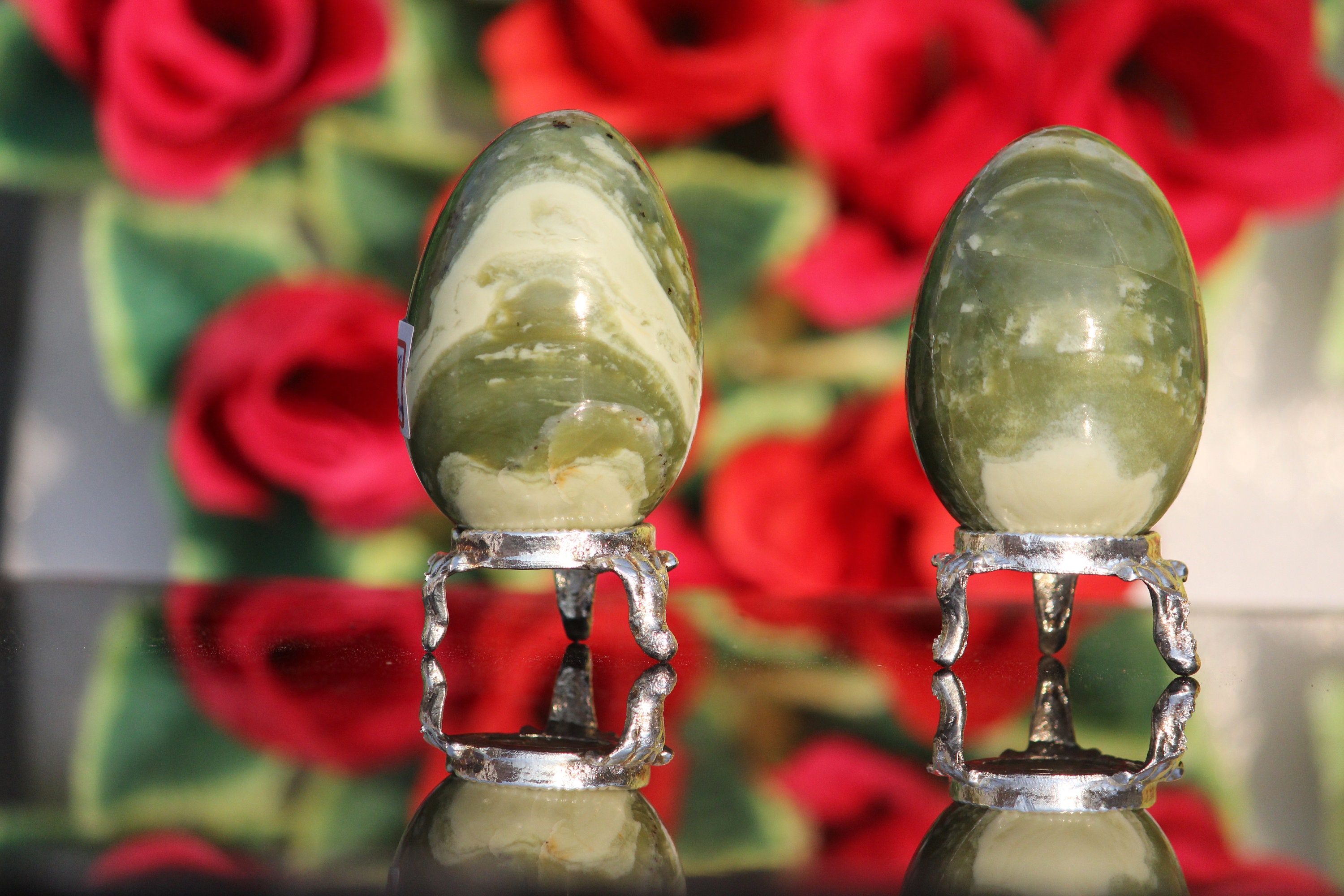 Serpentine Crystal Egg Set: Green Healing Stones, Reiki Charged