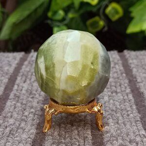 Faceted 48MM Green Serpentine Sphere: Healing Crystal, Meditation Stone Faceted 48MM Green Serpentine Sphere: Healing Crystal, Meditation Stone