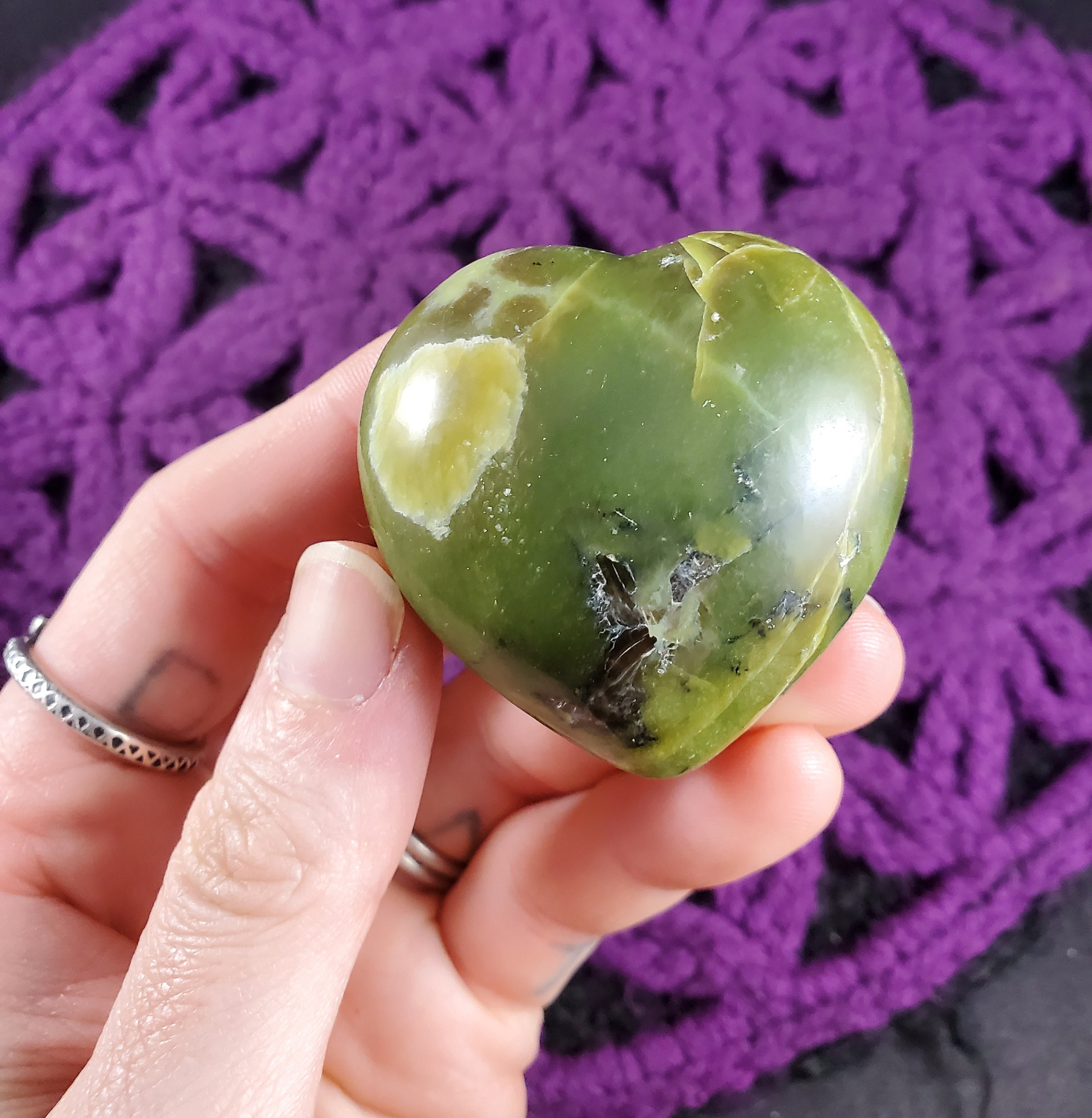Serpentine Heart Green Stone Crystal Stones Crystals Polished Love Puffy Heart Shaped Chakra India Indian Green Serpentine