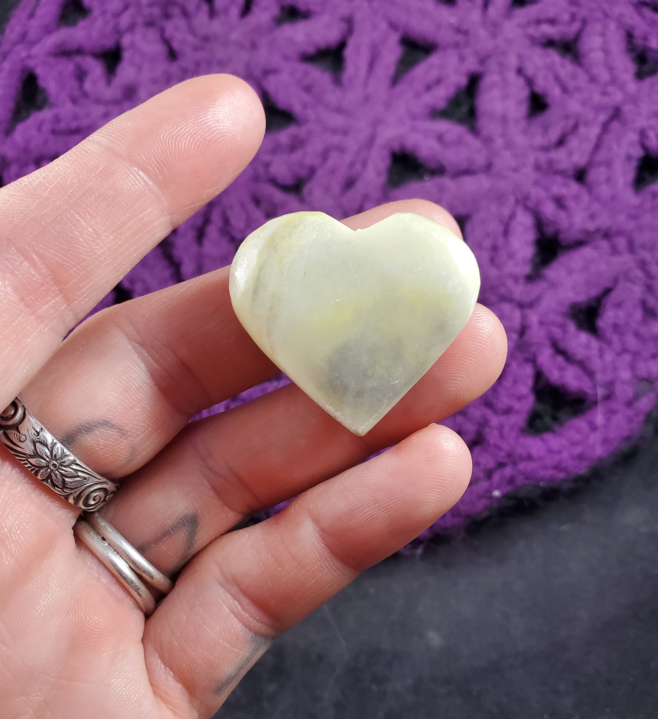 Infinite Serpentine Pocket Heart Light Green Stone Crystal Stones Crystals Polished Love Heart Shaped Chakra Pale Green Grey Serpentine