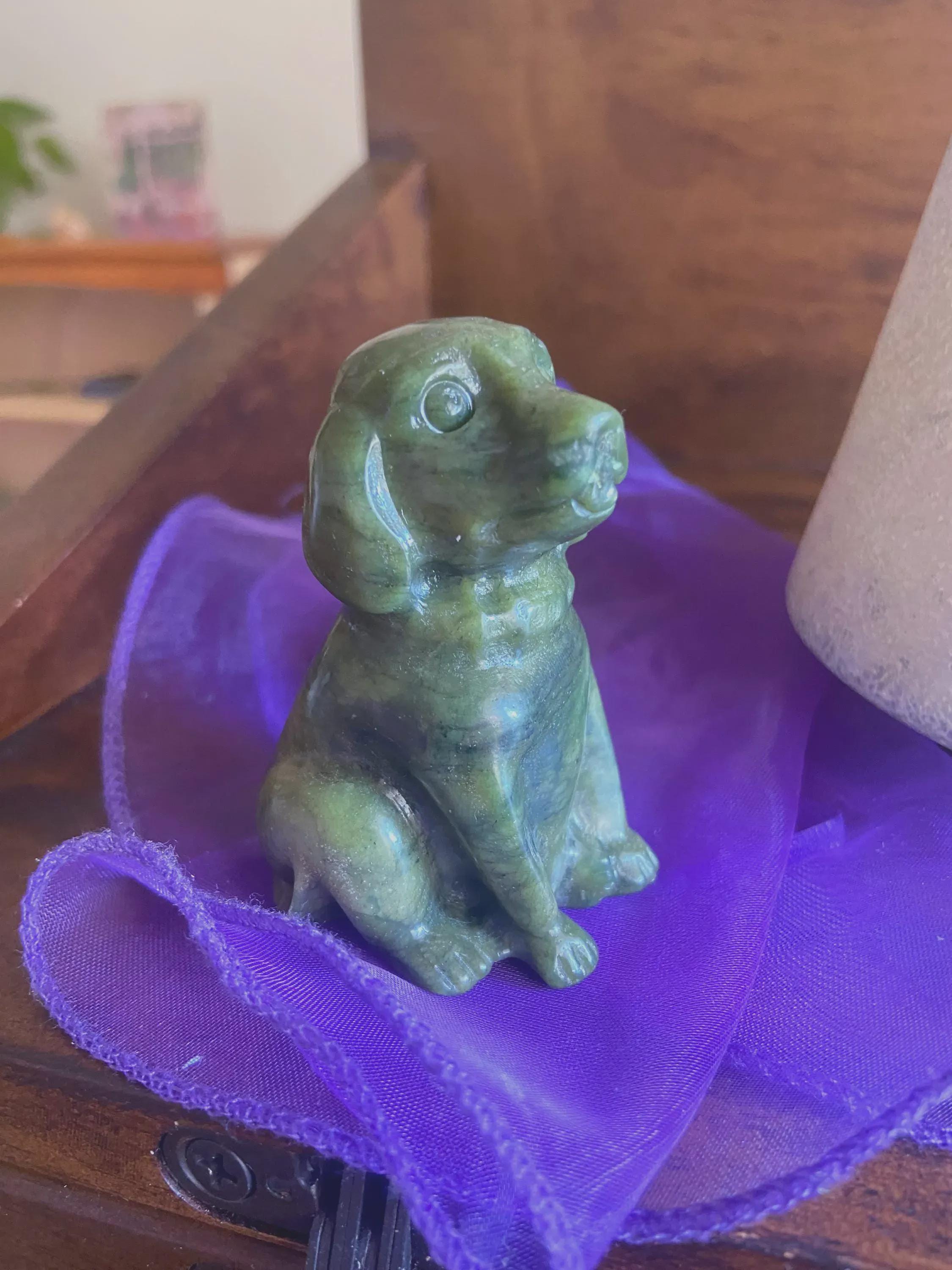 Serpentine Jade Dog Figurine, Healing Crystal Carving, Unconditional Love, Exact One, 2.5"