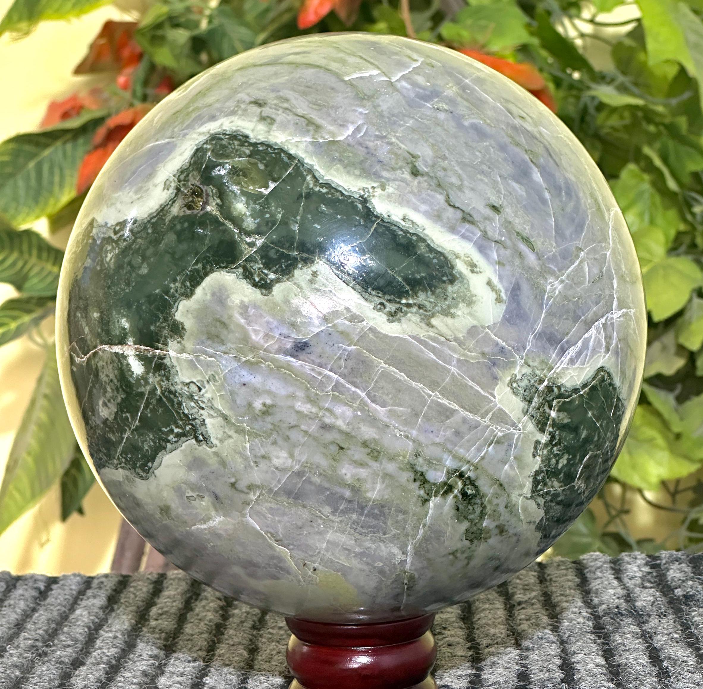 Giant Green Serpentine Stone Sphere: Metaphysical Reiki | Collector Piece Meditation Stone Ball