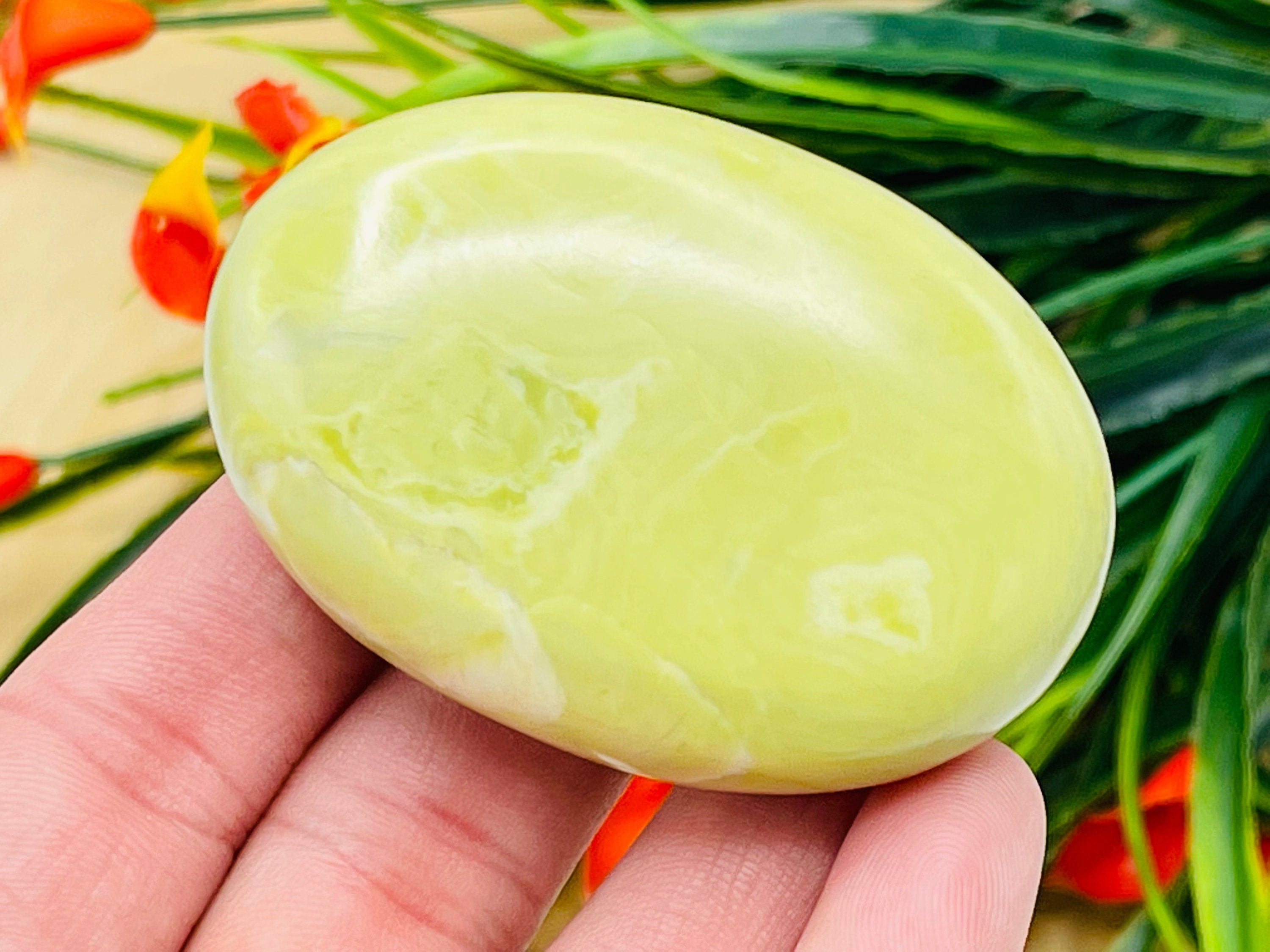 Serpentine Palm Massage Stone, Healing Crystal Pocket Stone, Polished Gemstone