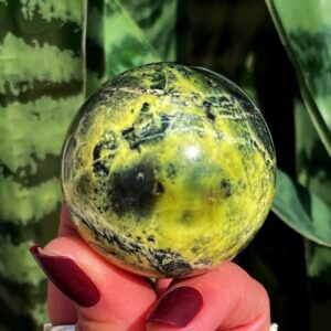 Peruvian Serpentine Sphere W/ Stand - For Vitality, Spiritual Exploration & Meditation - Kundalini Crystal - Serpentine Crystal Peruvian Serpentine Sphere W/ Stand - For Vitality, Spiritual Exploration & Meditation - Kundalini Crystal - Serpentine Crystal