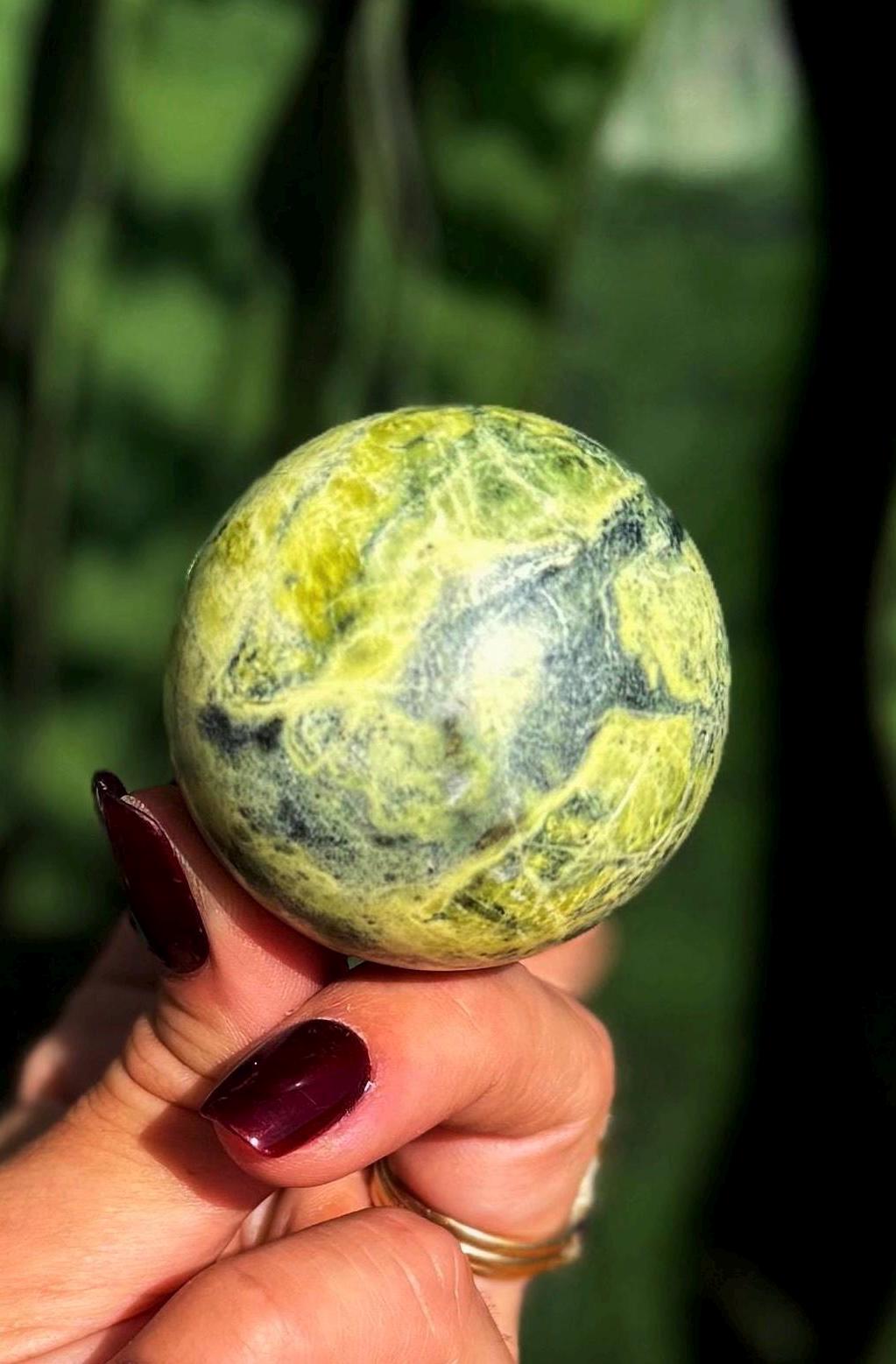 Peruvian Serpentine Sphere With Stand: Kundalini Crystal For Meditation