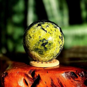 Peruvian Serpentine Sphere W/ Stand - For Vitality, Spiritual Exploration & Meditation - Kundalini Crystal - Serpentine Crystal Peruvian Serpentine Sphere W/ Stand - For Vitality, Spiritual Exploration & Meditation - Kundalini Crystal - Serpentine Crystal