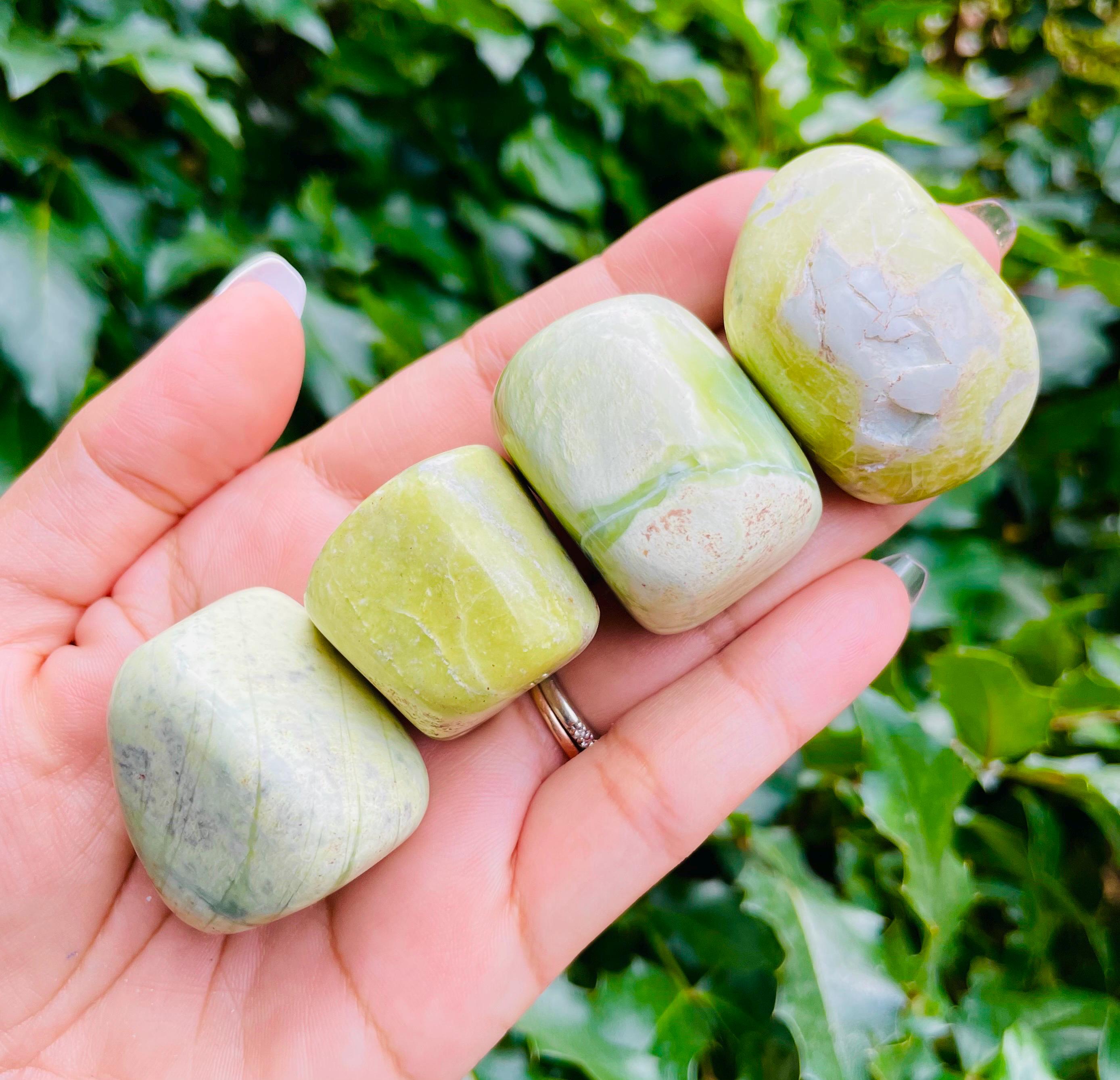 Yellow Green Serpentine Crystal: Tumbled Stone From Afghanistan