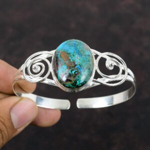 Boulder Shattuckite Cuff Bracelet: Handmade 925 Sterling Silver Adjustable Bangle