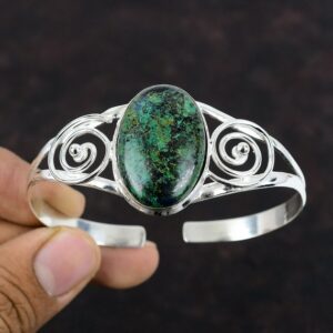 Handmade Shattuckite Cuff Bracelet: 925 Sterling Silver Adjustable Bangle