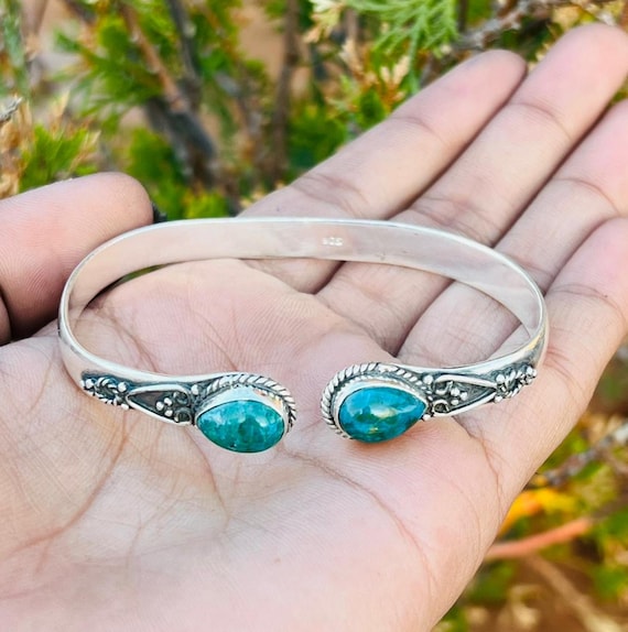Natural Shattuckite Bangle, 925 Sterling Silver, Adjustable Bangle, Boho Jewelry Natural Shattuckite Bangle, 925 Sterling Silver, Adjustable Bangle, Boho Jewelry