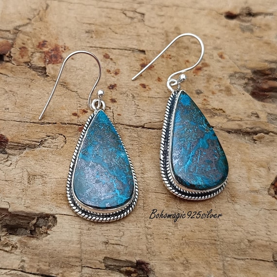 Handmade Shattuckite Earrings: 925 Sterling Silver Gemstone Jewelry