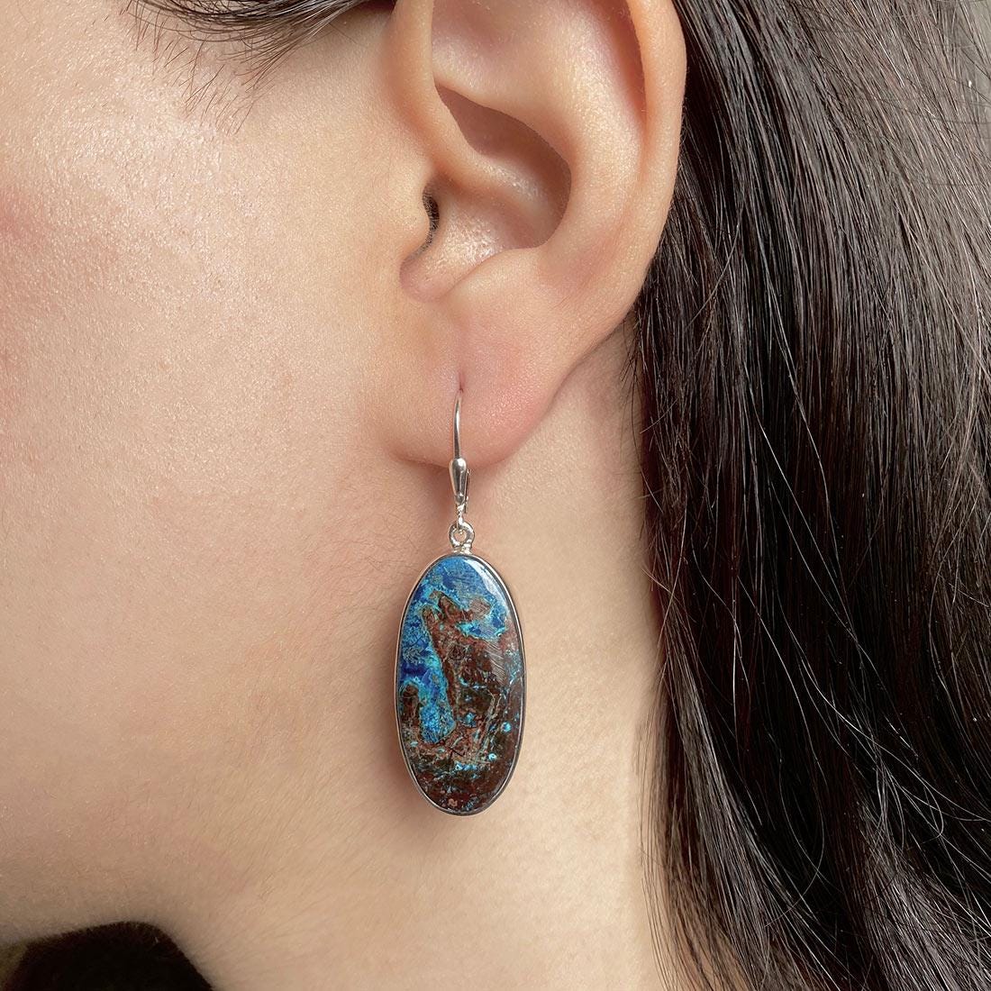 Shattuckite Leverback Earring / 925 Sterling Silver / Healing Gemstone / Gifts For Her / Shattuckite Jewelry / Statement Earring Stk-e-18.