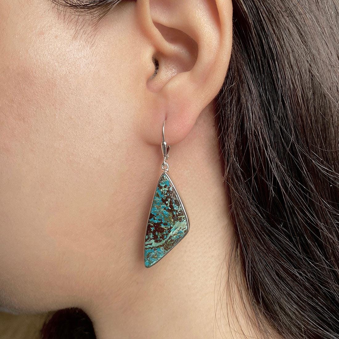 Shattuckite Leverback Earring / 925 Sterling Silver / Healing Gemstone / Gifts For Her / Shattuckite Jewelry / Statement Earring Stk-e-24.
