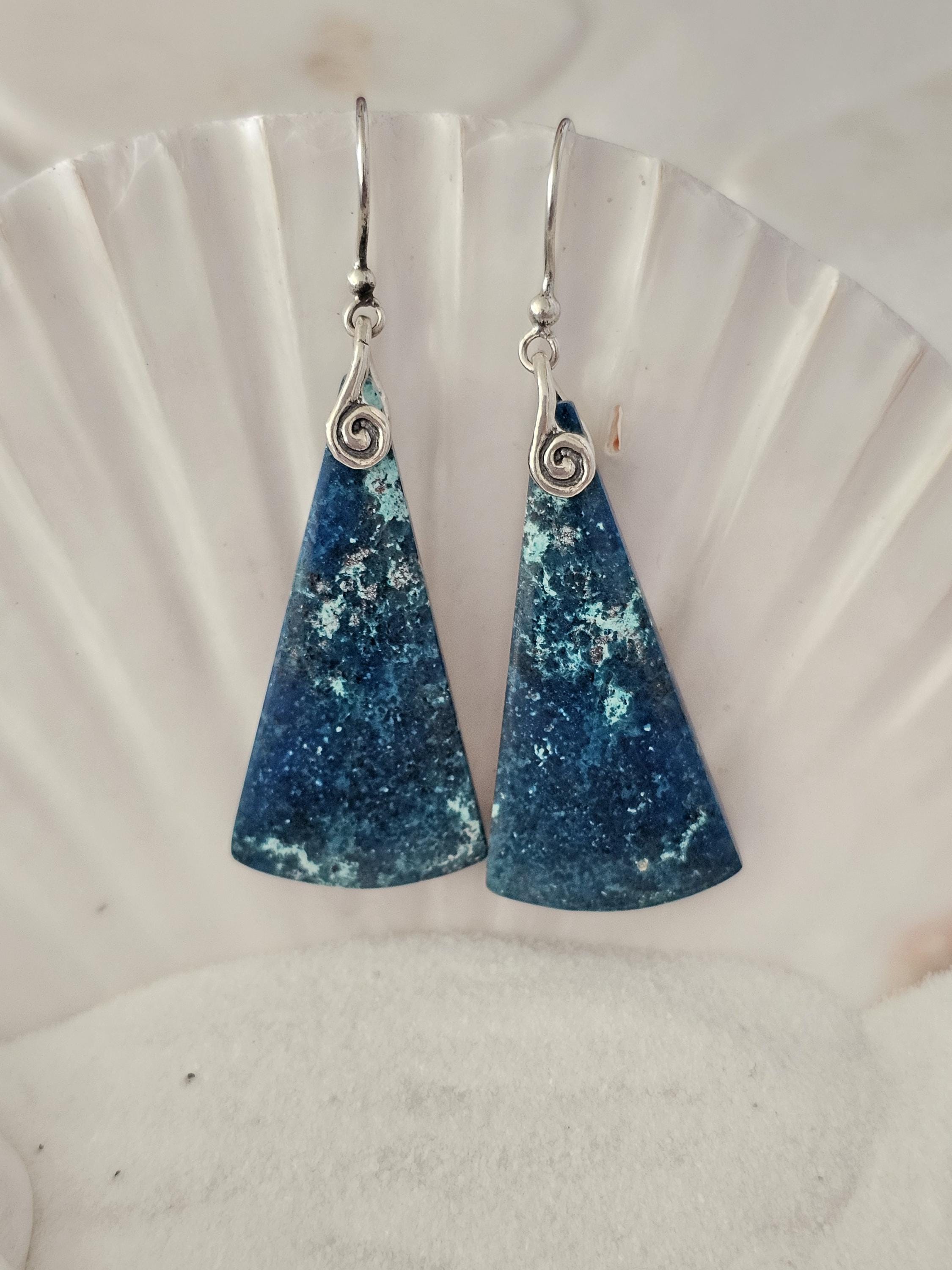 Shattuckite With Sterling Silver Pinch Bail Earrings