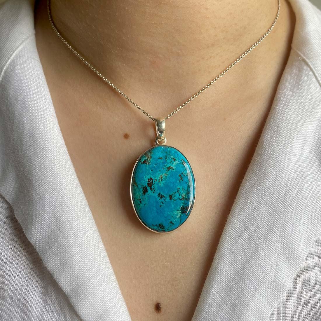Shattuckite Pendant / 925 Sterling Silver / Healing Gemstone / Gifts For Her / Oval Cab / Shattuckite Jewelry / Statement Pendant Stk-p-14.