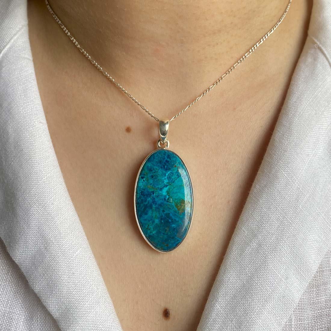 Shattuckite Pendant / 925 Sterling Silver / Healing Gemstone / Gifts For Her / Oval Cab / Shattuckite Jewelry / Statement Pendant Stk-p-4.