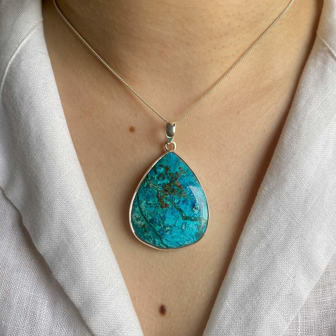 Shattuckite Pendant / 925 Sterling Silver / Healing Gemstone / Gifts For Her / Pear Cab / Shattuckite Jewelry / Statement Pendant Stk-p-11.
