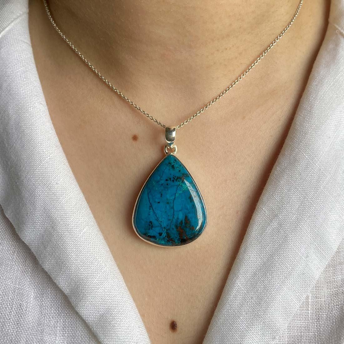 Shattuckite Pendant / 925 Sterling Silver / Healing Gemstone / Gifts For Her / Pear Cab / Shattuckite Jewelry / Statement Pendant Stk-p-26.
