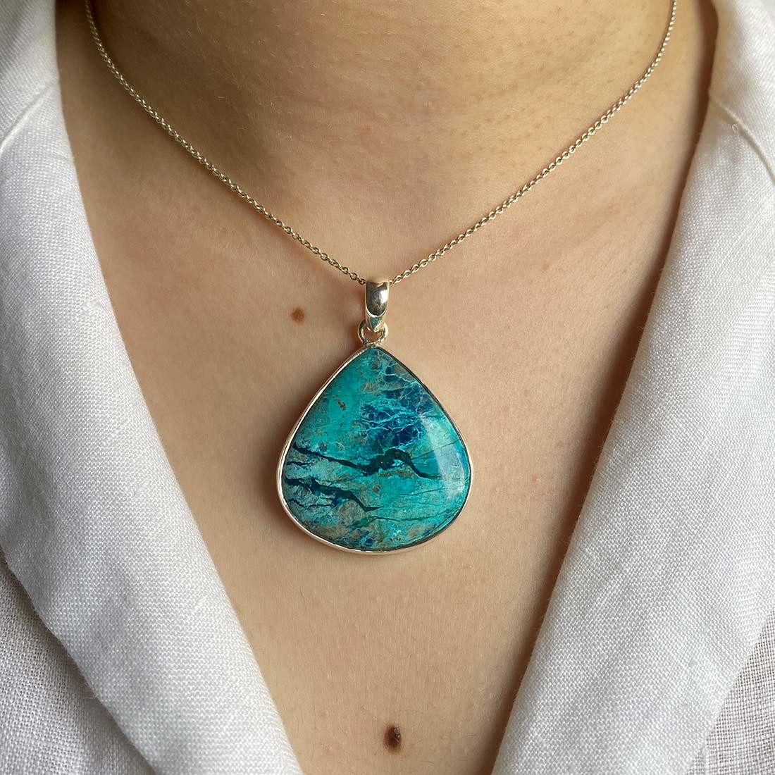 Shattuckite Pendant / 925 Sterling Silver / Healing Gemstone / Gifts For Her / Pear Cab / Shattuckite Jewelry / Statement Pendant Stk-p-18.