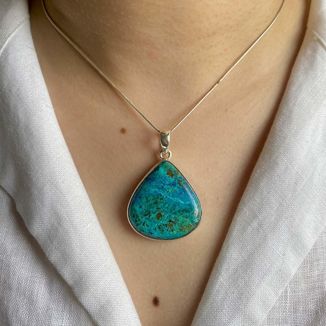 Shattuckite Pendant / 925 Sterling Silver / Healing Gemstone / Gifts For Her / Pear Cab / Shattuckite Jewelry / Statement Pendant Stk-p-23.