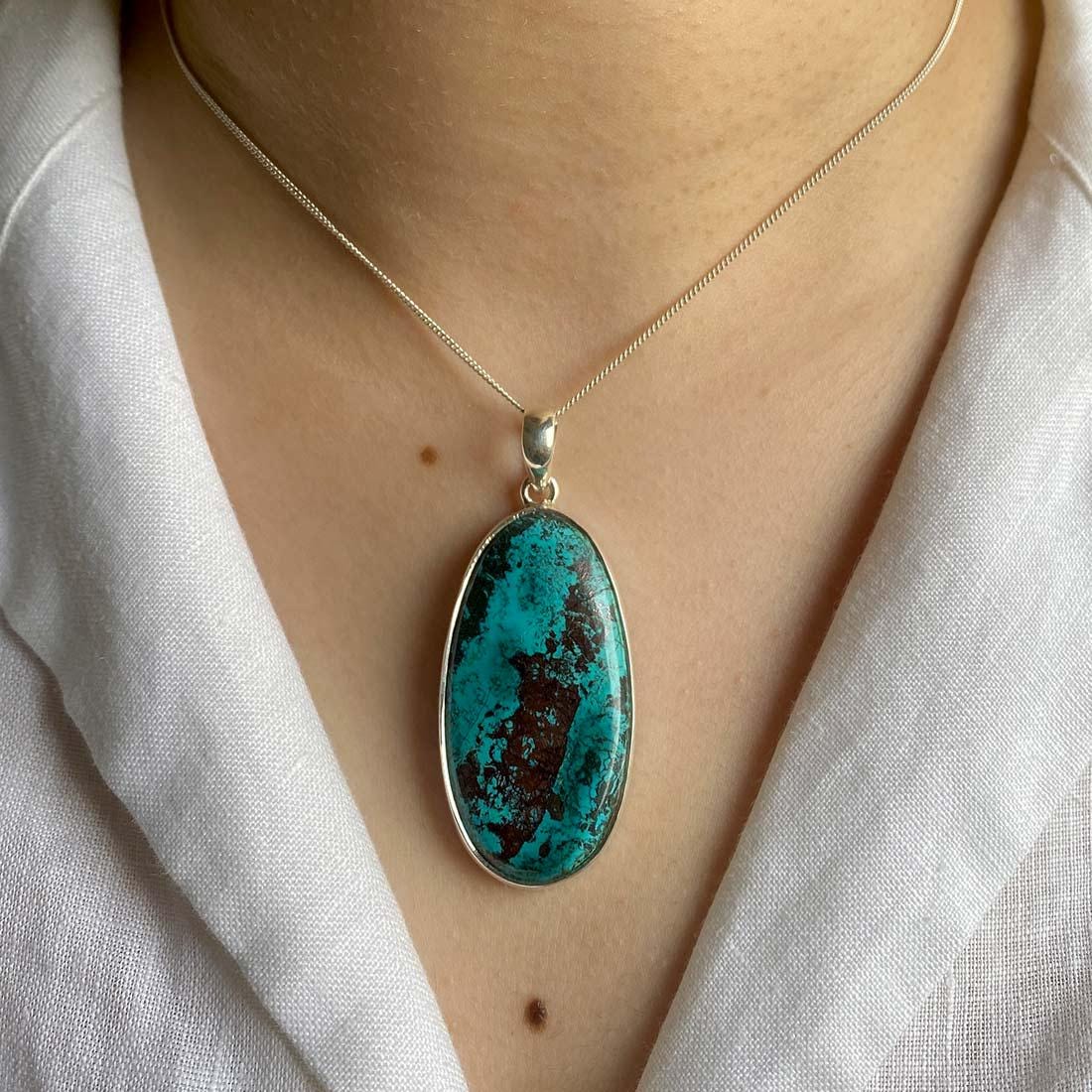 Shattuckite Pendant / 925 Sterling Silver / Healing Gemstone / Gifts For Her / Oval Cab / Shattuckite Jewelry / Statement Pendant Stk-p-22.