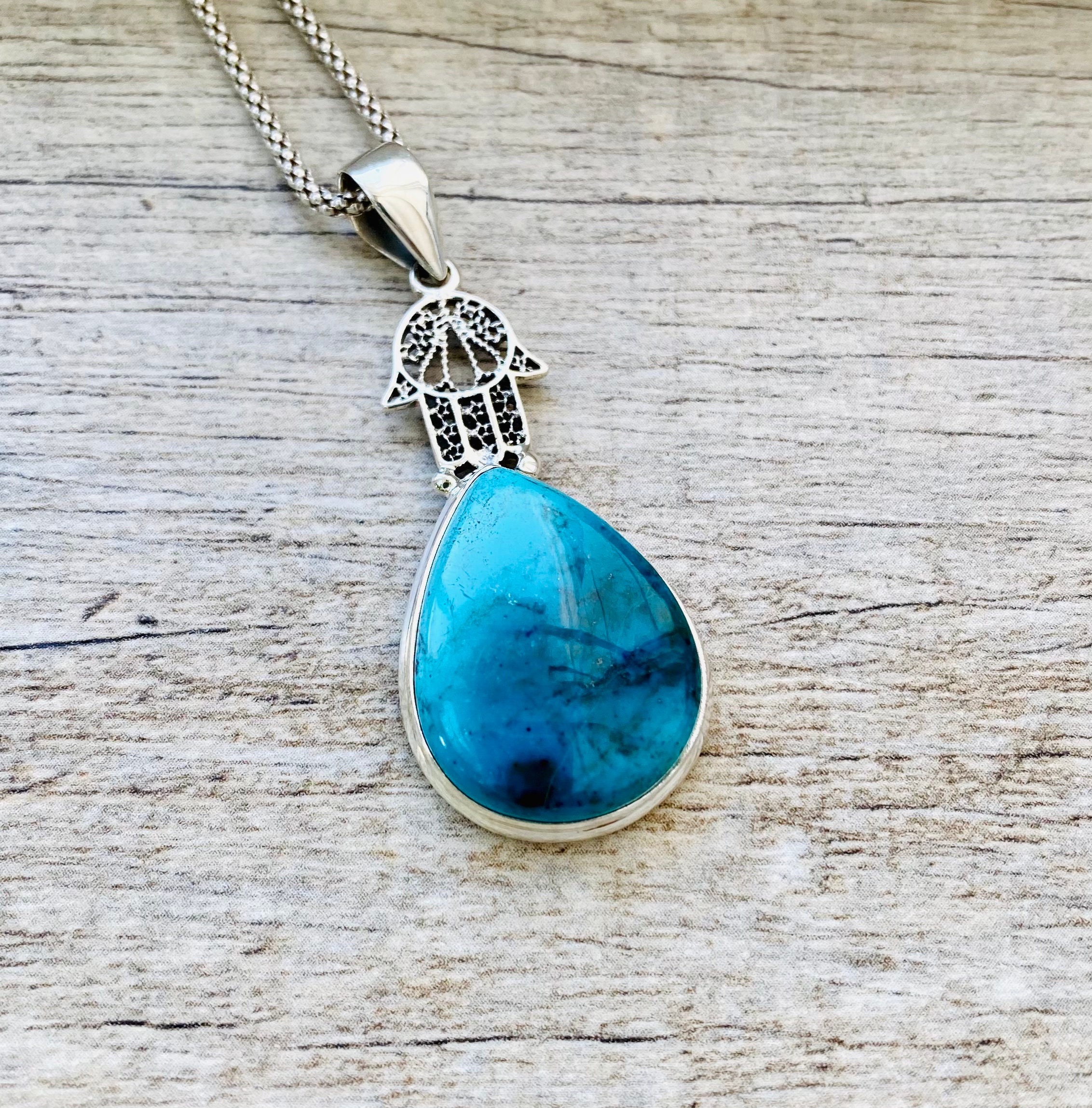 Hamsa Hand Natural Arizona Shattuckite Pendant, Shattuckite Pendant, Shattuckite Necklace, 925 Sterling Silver Necklace, Crystal Necklace