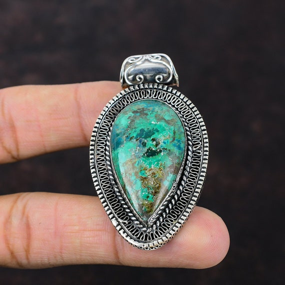 Handmade Shattuckite Pendant: Vintage 925 Sterling Silver Pear Gemstone