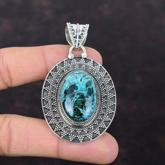 Handmade Shattuckite Pendant: Vintage Sterling Silver Gemstone Jewelry