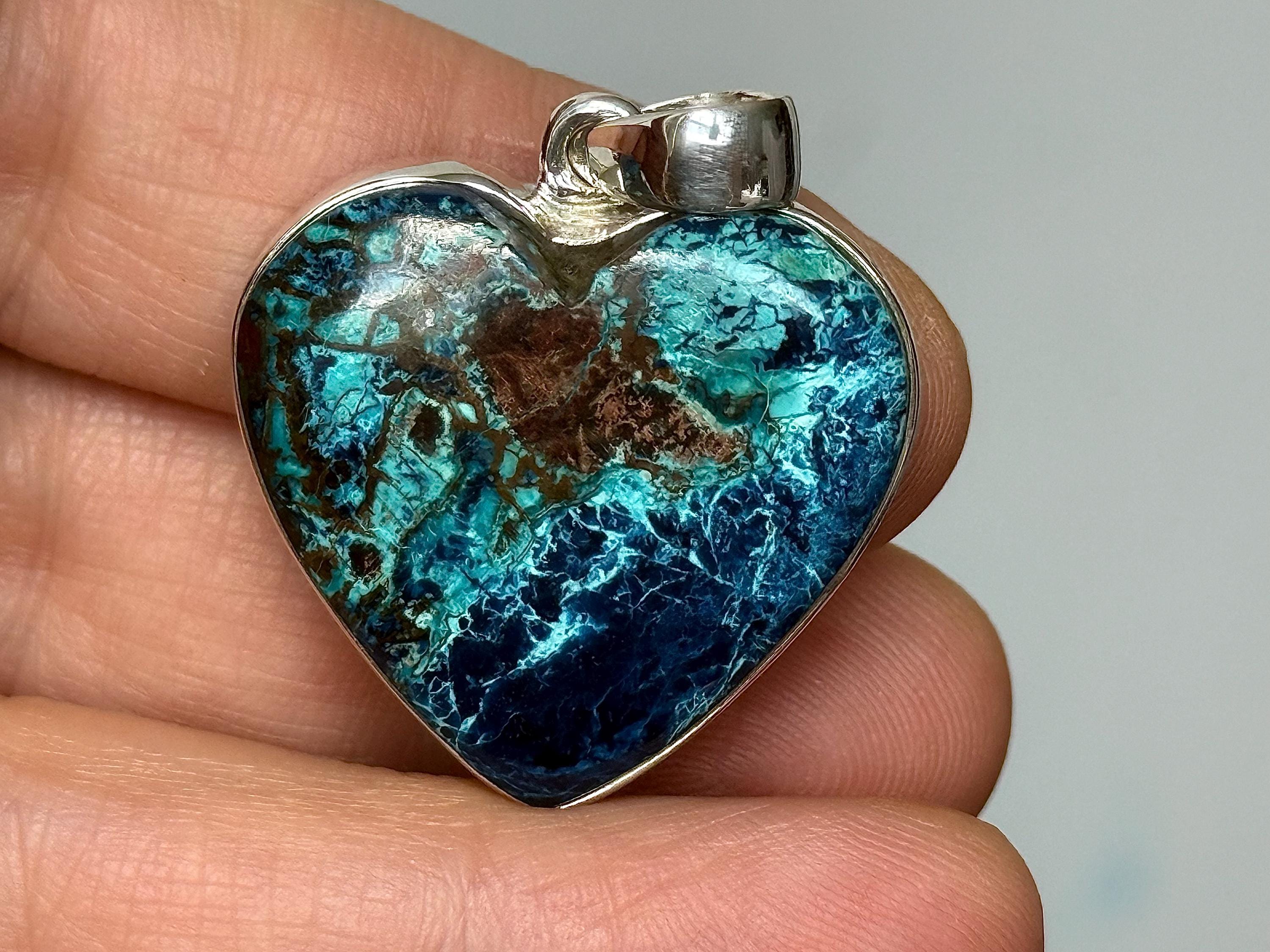 Shattuckite Heart Pendant: Sterling Silver Gemstone Necklace
