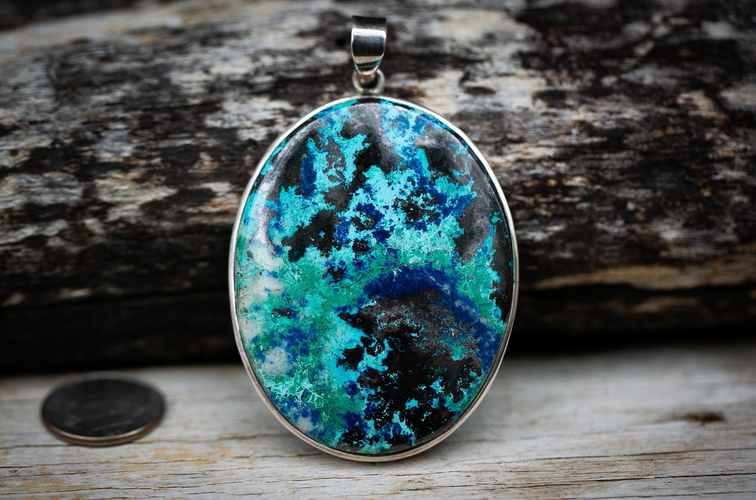 Shattuckite Pendant - Large Shattuckite Sterling Silver Pendant - Blue Crystal Pendant - Shattuckite Silver Jewelry - Healing Pendant