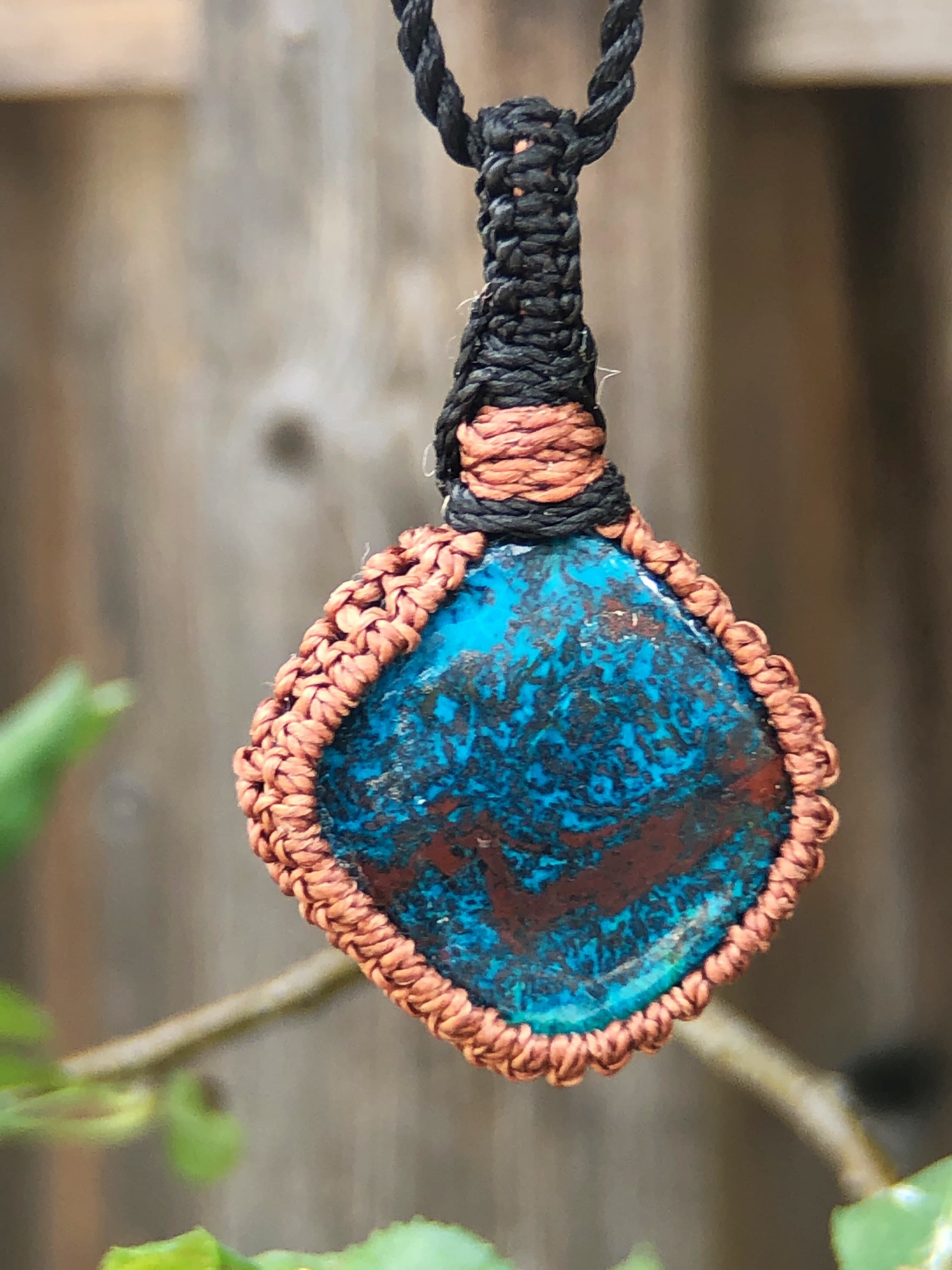 Shattuckite Pendant Necklace For Women, Shattuckite Necklace For Men, Macrame Necklace For Men, Macrame Gemstone Necklace, Surfer Necklace